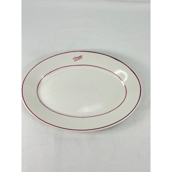 VTG Arnauds New Orleans Homer Laughlin Oval Serving Platter 12" White W/ Red Tri - Picture 1 of 6
